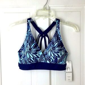 Womens Floral Sports Bra Blue Strappy back Size S NWT